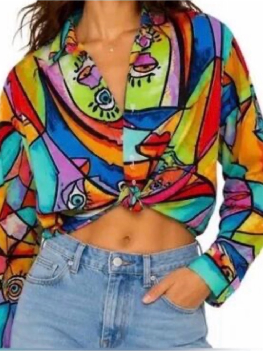 Anthropology Live 4 Truth Womens Large Cropped Tropical Blouse Bohemian Abstract - Picture 12 of 12